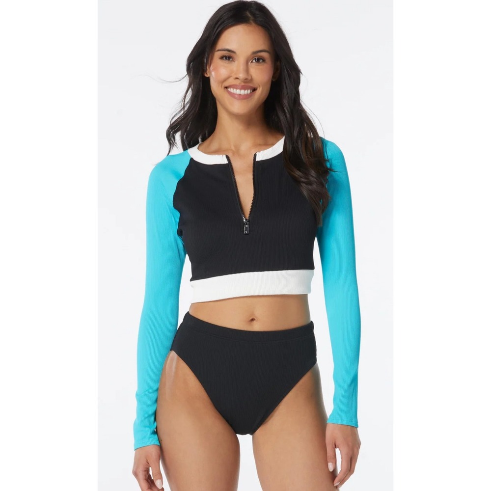 NWT Beach House Sport Nadi Long Sleeve‎ Ribbed Crop Top - Colorblock Size Medium